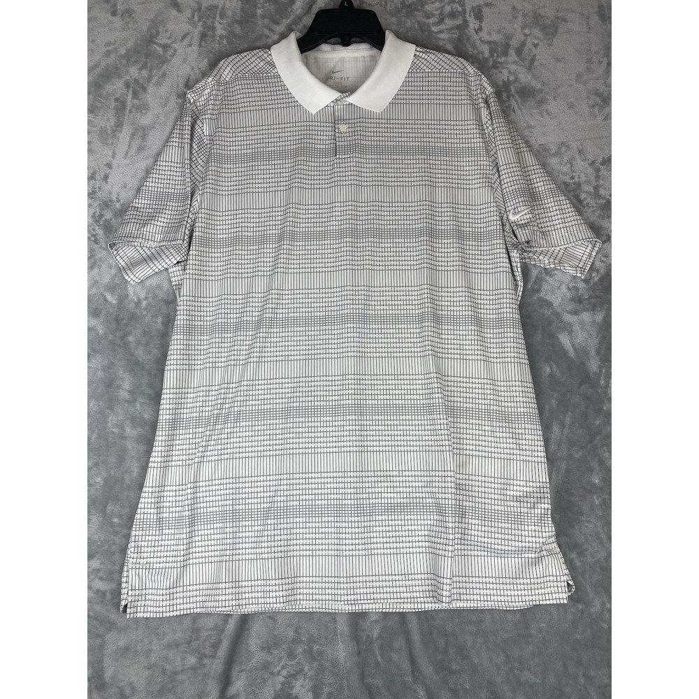 Nike Mens  Dri-Fit Pure Platinum‎ Short Sleeve Golf Polo Shirt Geometric Size XL
